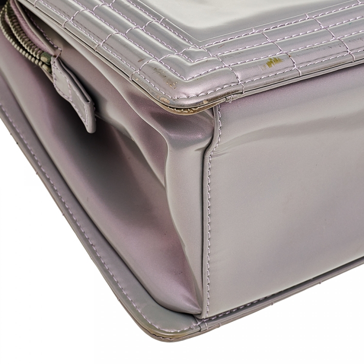 Pre Owned Chanel Iridescent Grey Patent Leather Boy Flap Shopper Tote