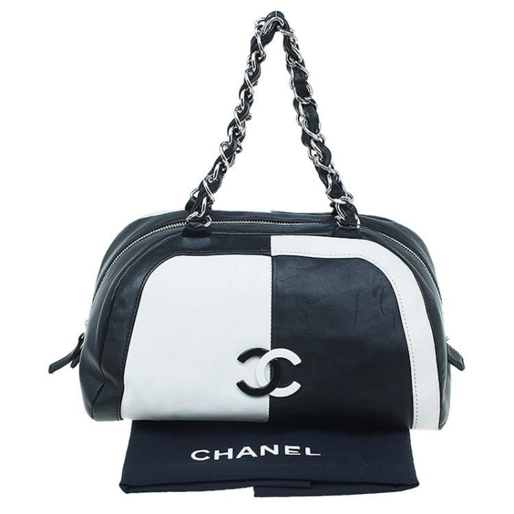 Pre Owned Chanel Bicolor Leather CC Bowling Bag