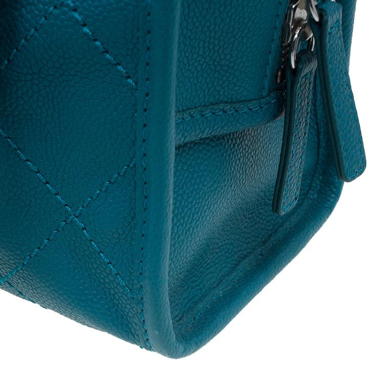 Pre Owned Chanel Blue Quilted Caviar Stitch Deauville Bowling Bag