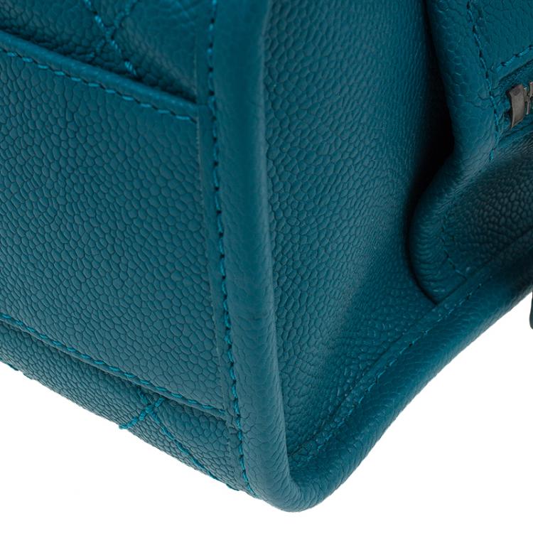 Pre Owned Chanel Blue Quilted Caviar Stitch Deauville Bowling Bag