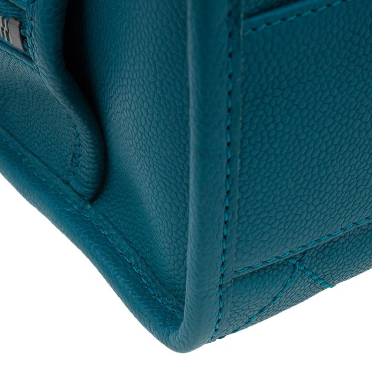 Pre Owned Chanel Blue Quilted Caviar Stitch Deauville Bowling Bag