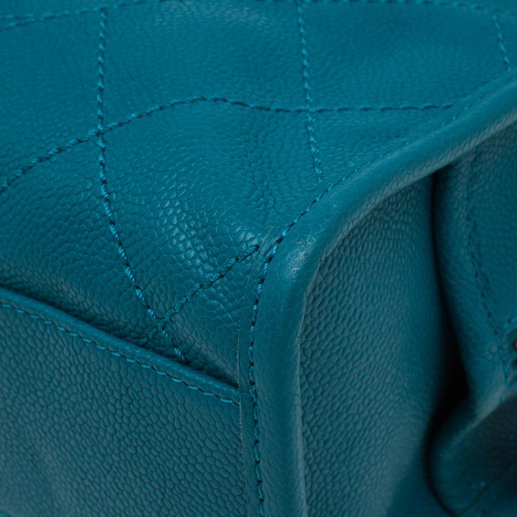 Pre Owned Chanel Blue Quilted Caviar Stitch Deauville Bowling Bag