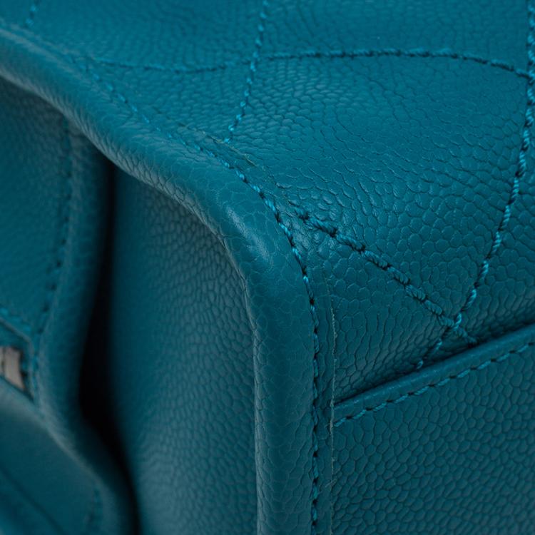 Pre Owned Chanel Blue Quilted Caviar Stitch Deauville Bowling Bag
