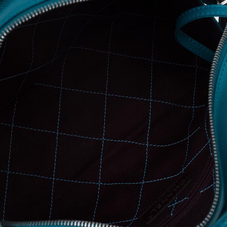 Pre Owned Chanel Blue Quilted Caviar Stitch Deauville Bowling Bag