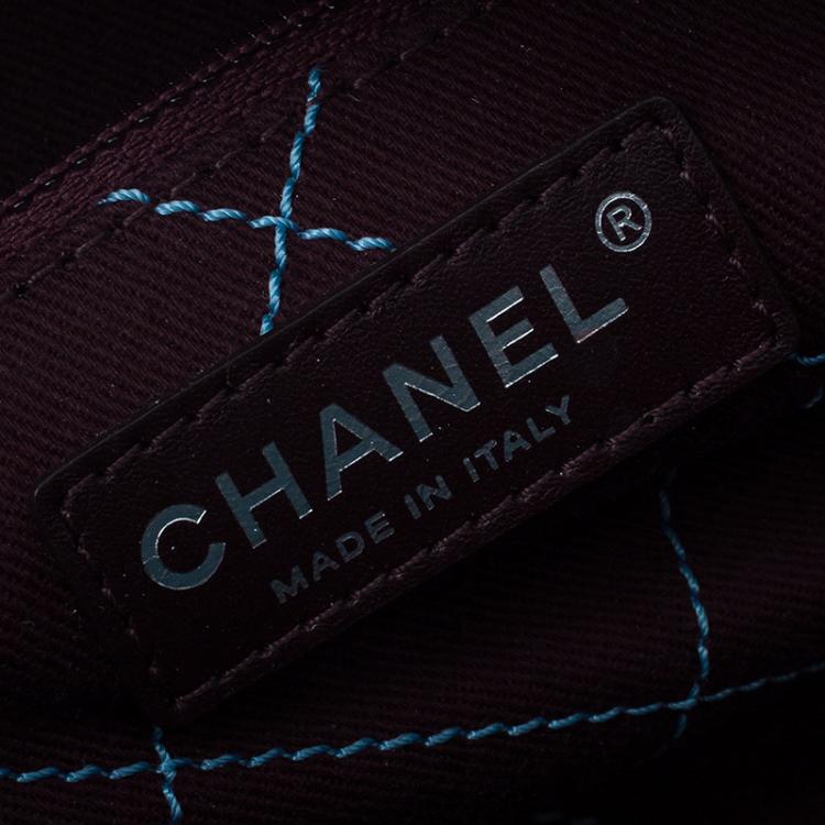 Pre Owned Chanel Blue Quilted Caviar Stitch Deauville Bowling Bag