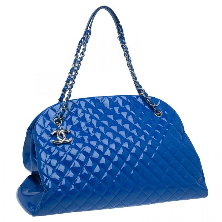 Pre Owned Chanel Blue Patent Leather Large Just Mademoiselle Bowling Bag