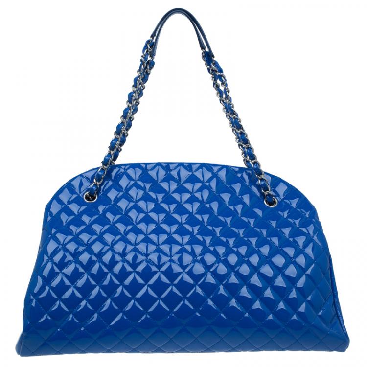 Pre Owned Chanel Blue Patent Leather Large Just Mademoiselle Bowling Bag