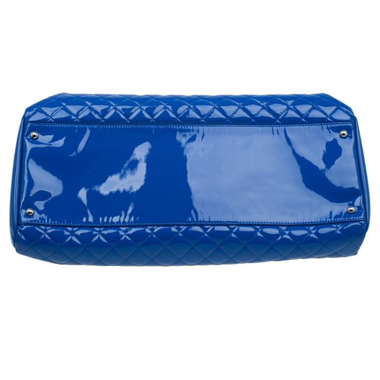 Pre Owned Chanel Blue Patent Leather Large Just Mademoiselle Bowling Bag