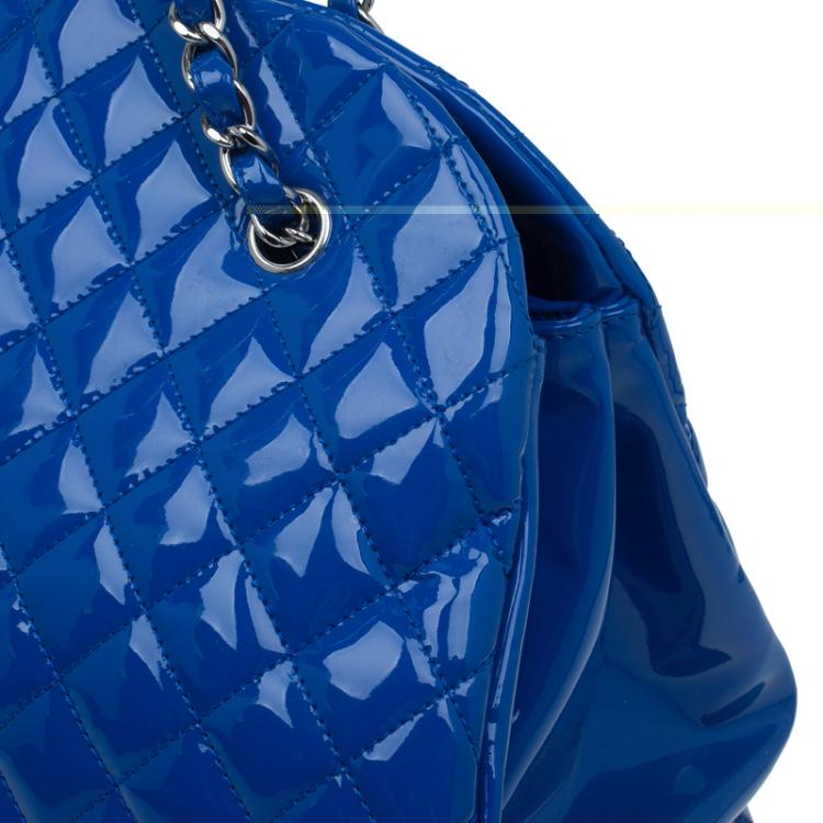 Pre Owned Chanel Blue Patent Leather Large Just Mademoiselle Bowling Bag