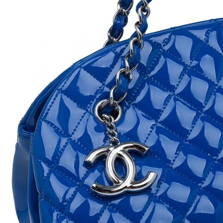 Pre Owned Chanel Blue Patent Leather Large Just Mademoiselle Bowling Bag