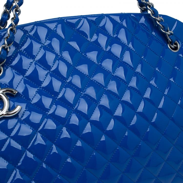Pre Owned Chanel Blue Patent Leather Large Just Mademoiselle Bowling Bag