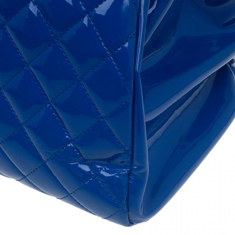 Pre Owned Chanel Blue Patent Leather Large Just Mademoiselle Bowling Bag