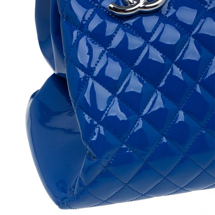 Pre Owned Chanel Blue Patent Leather Large Just Mademoiselle Bowling Bag