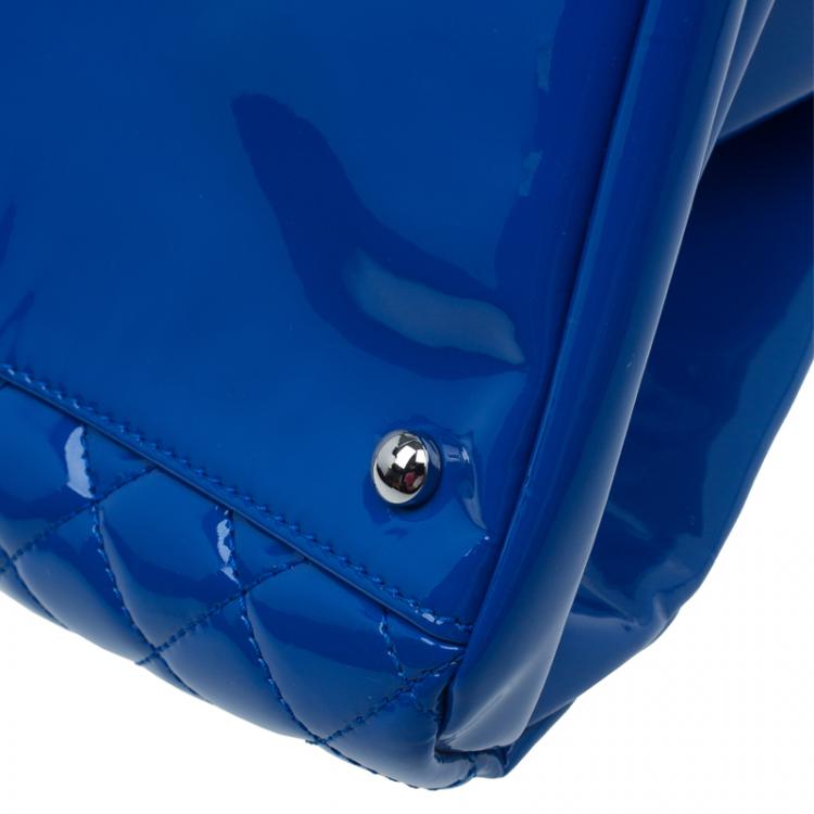 Pre Owned Chanel Blue Patent Leather Large Just Mademoiselle Bowling Bag