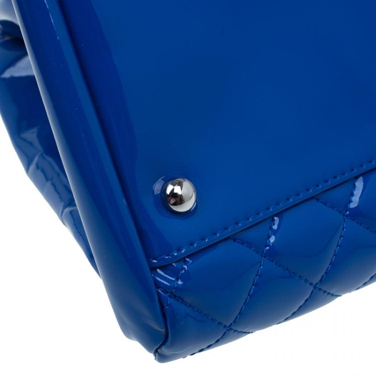 Pre Owned Chanel Blue Patent Leather Large Just Mademoiselle Bowling Bag