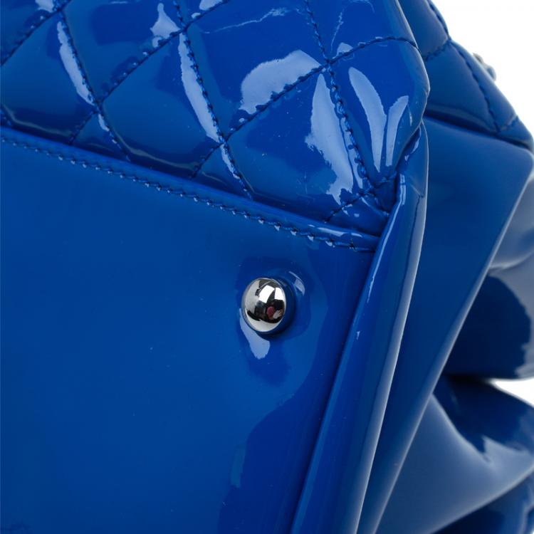 Pre Owned Chanel Blue Patent Leather Large Just Mademoiselle Bowling Bag