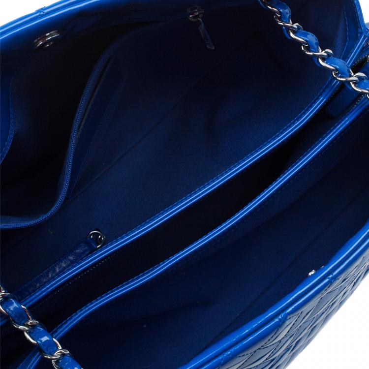 Pre Owned Chanel Blue Patent Leather Large Just Mademoiselle Bowling Bag
