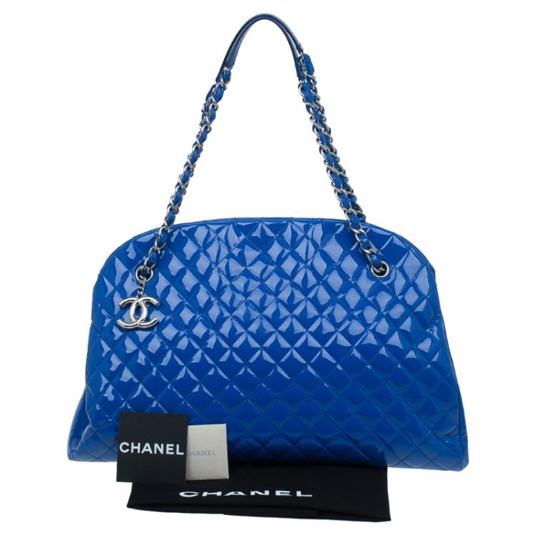 Pre Owned Chanel Blue Patent Leather Large Just Mademoiselle Bowling Bag