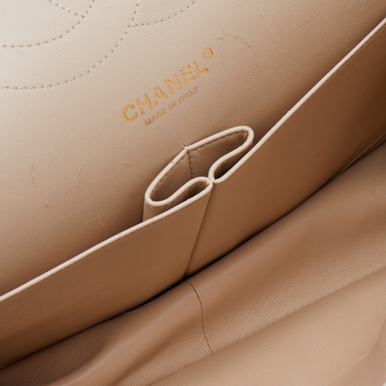 Pre Owned Chanel Beige Quilted Leather Jumbo Classic Single Flap Bag
