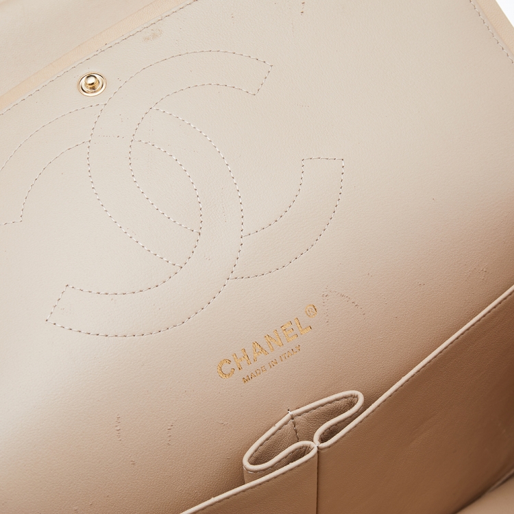 Pre Owned Chanel Beige Quilted Leather Jumbo Classic Single Flap Bag