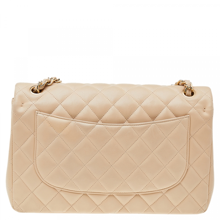 Pre Owned Chanel Beige Quilted Leather Jumbo Classic Single Flap Bag