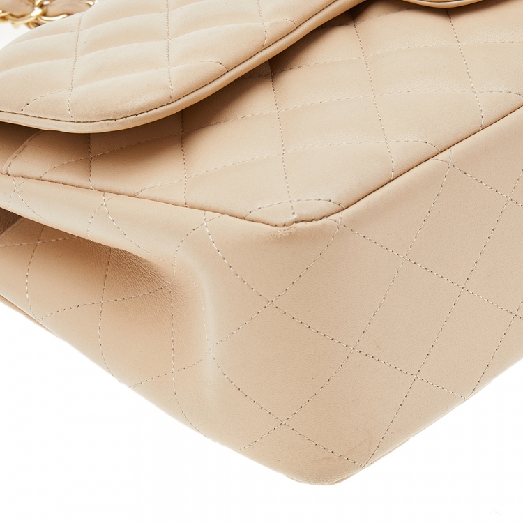 Pre Owned Chanel Beige Quilted Leather Jumbo Classic Single Flap Bag