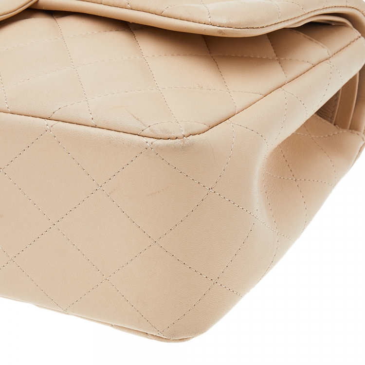 Pre Owned Chanel Beige Quilted Leather Jumbo Classic Single Flap Bag