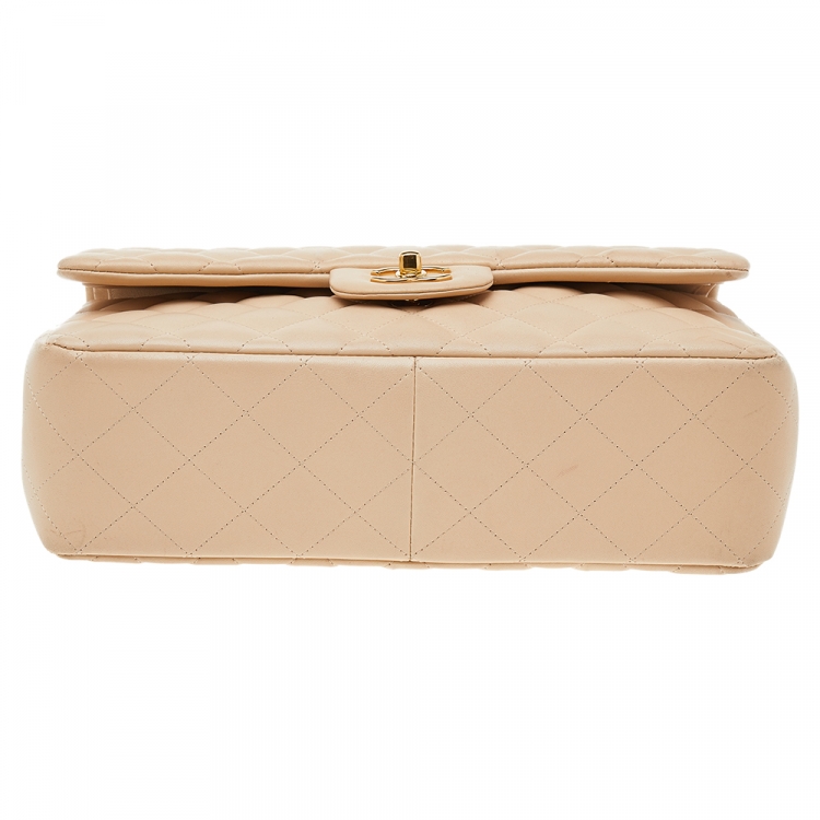Pre Owned Chanel Beige Quilted Leather Jumbo Classic Single Flap Bag