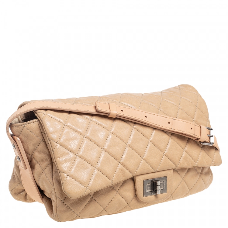 Pre Owned Chanel Leather Beige Quilted Leather Flap Shoulder Bag
