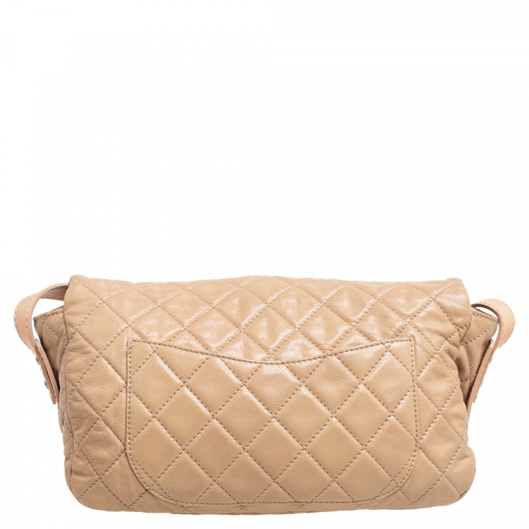 Pre Owned Chanel Leather Beige Quilted Leather Flap Shoulder Bag