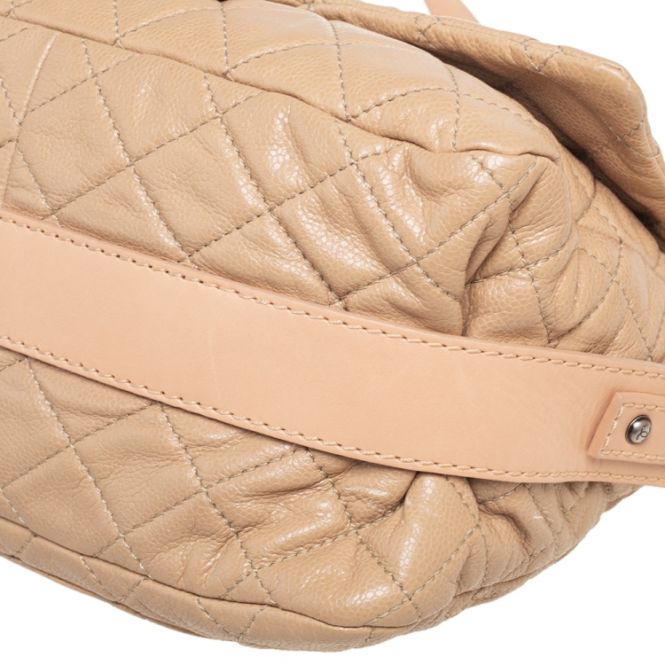 Pre Owned Chanel Leather Beige Quilted Leather Flap Shoulder Bag