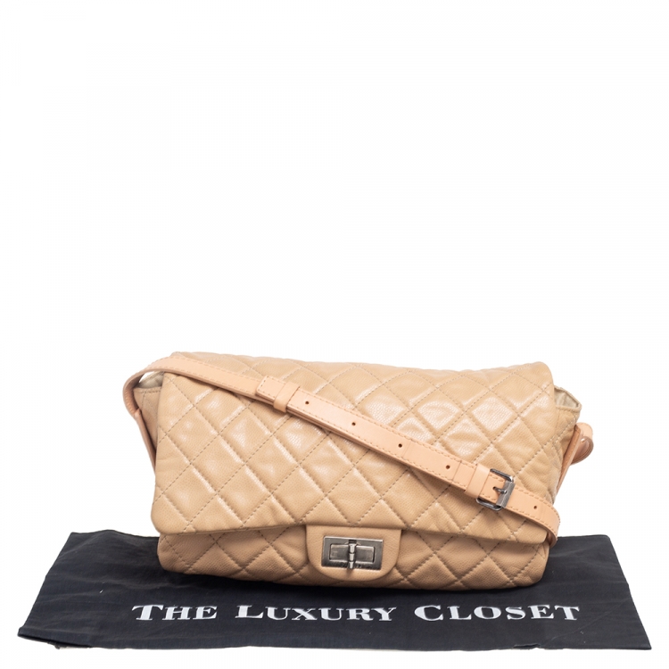 Pre Owned Chanel Leather Beige Quilted Leather Flap Shoulder Bag