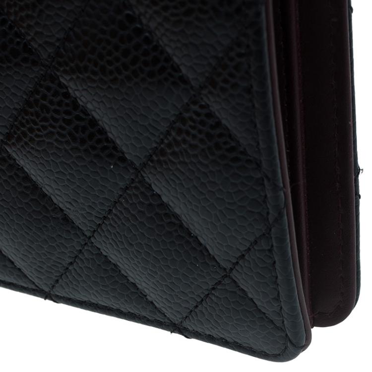 Pre Owned Chanel Black Quilted Caviar Bi-Fold Wallet
