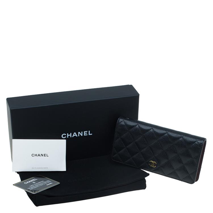 Pre Owned Chanel Black Quilted Caviar Bi-Fold Wallet