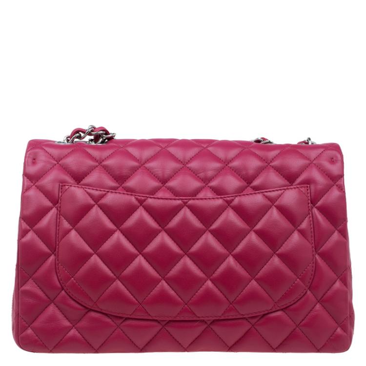 Pre Owned Chanel Pink Quilted Leather Jumbo Classic Single Flap Bag