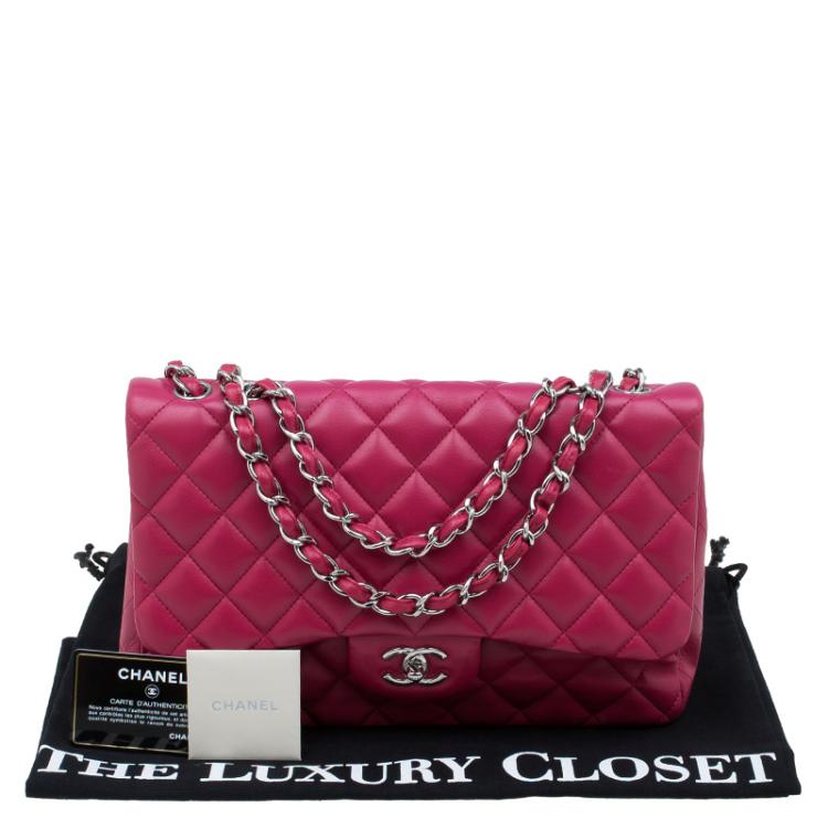 Pre Owned Chanel Pink Quilted Leather Jumbo Classic Single Flap Bag