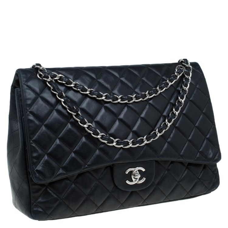Pre Owned Chanel Black Quilted Leather Maxi Classic Single Flap Bag