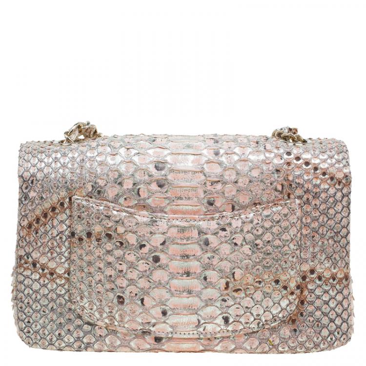 Pre Owned Chanel Gold/Pink Python New Mini Classic Single Flap Bag
