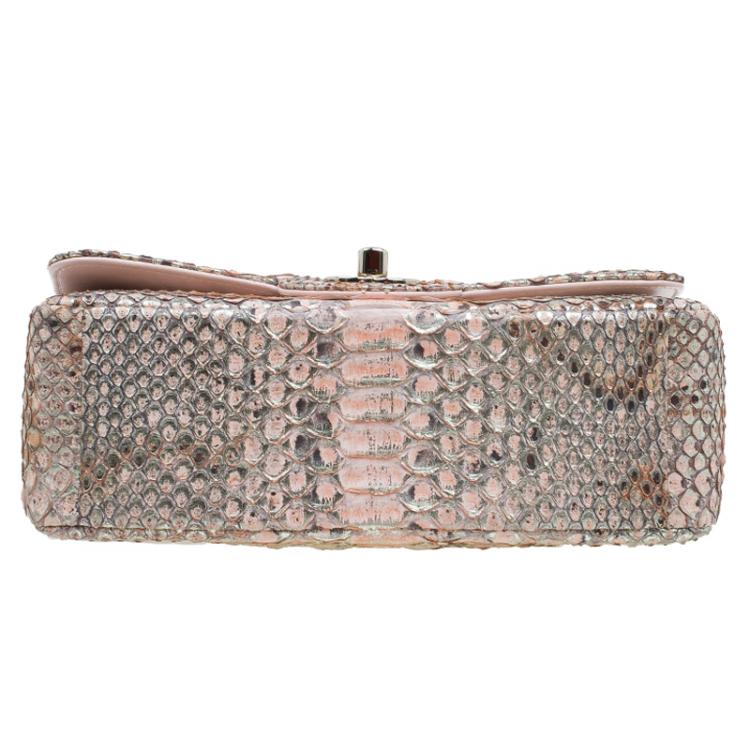 Pre Owned Chanel Gold/Pink Python New Mini Classic Single Flap Bag