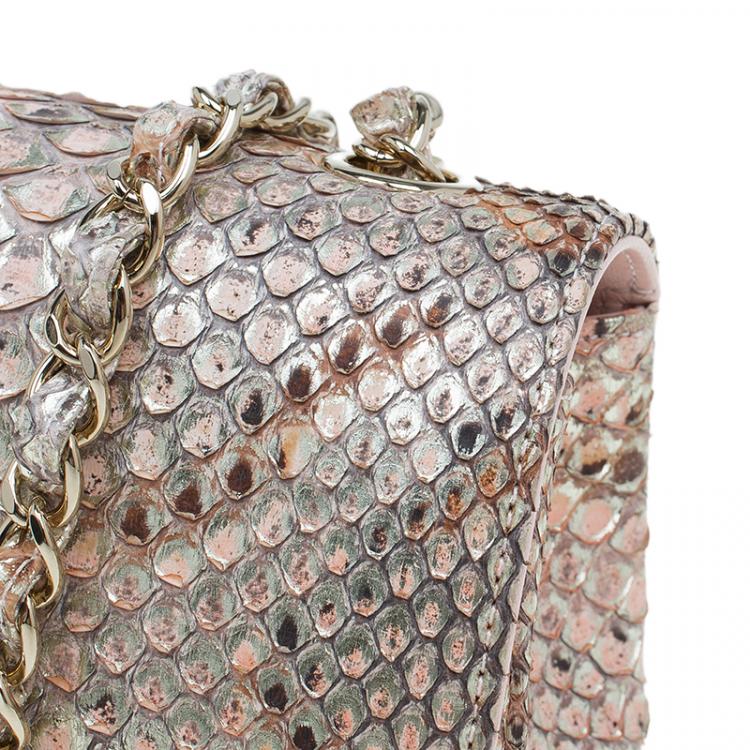 Pre Owned Chanel Gold/Pink Python New Mini Classic Single Flap Bag
