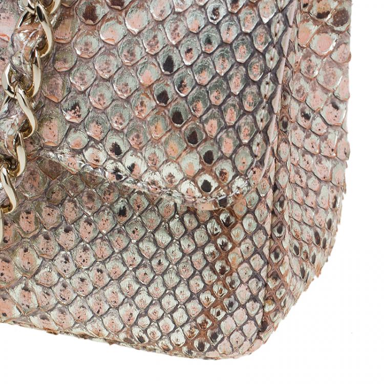 Pre Owned Chanel Gold/Pink Python New Mini Classic Single Flap Bag