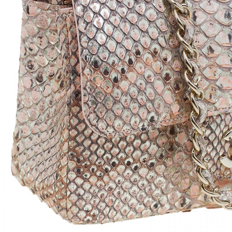 Pre Owned Chanel Gold/Pink Python New Mini Classic Single Flap Bag