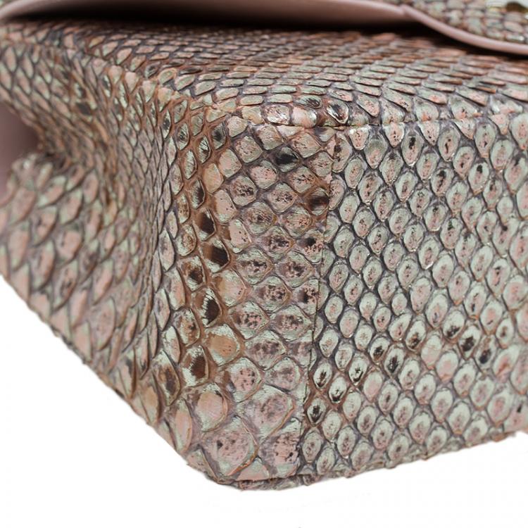 Pre Owned Chanel Gold/Pink Python New Mini Classic Single Flap Bag