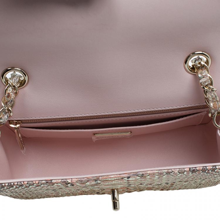 Pre Owned Chanel Gold/Pink Python New Mini Classic Single Flap Bag