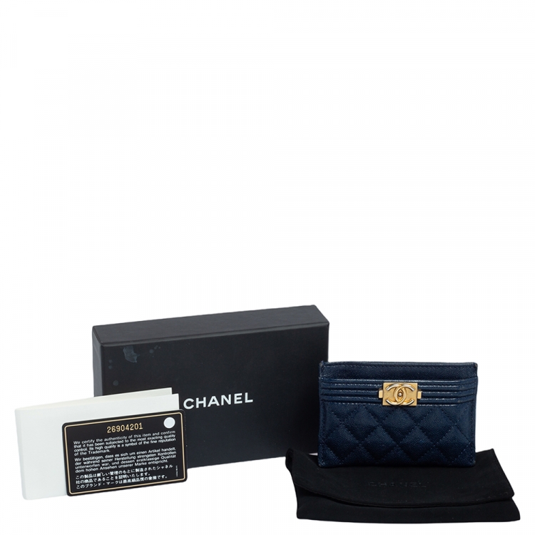 Pre Owned Chanel Blue Leather Boy Card Holder 