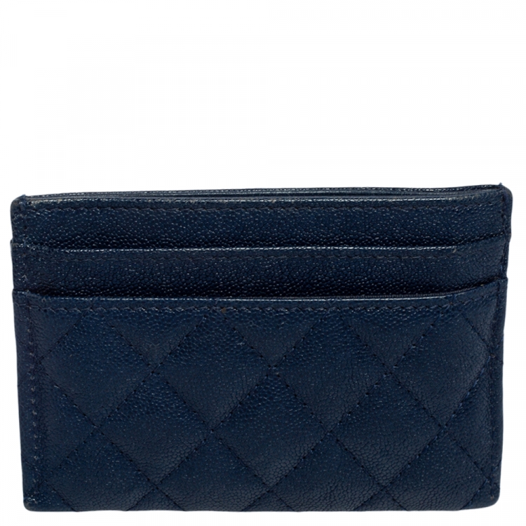 Pre Owned Chanel Blue Leather Boy Card Holder 