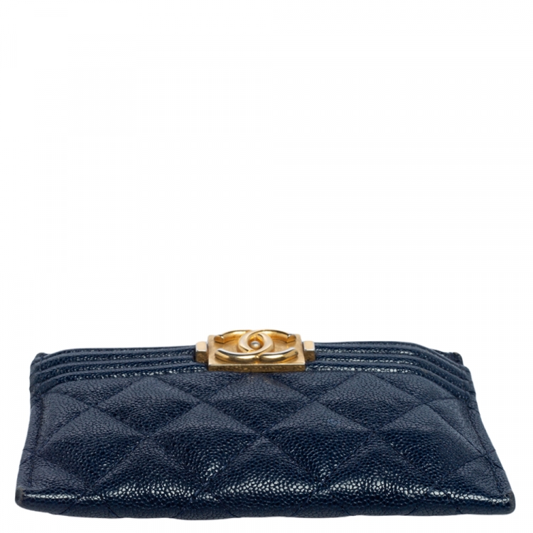 Pre Owned Chanel Blue Leather Boy Card Holder 