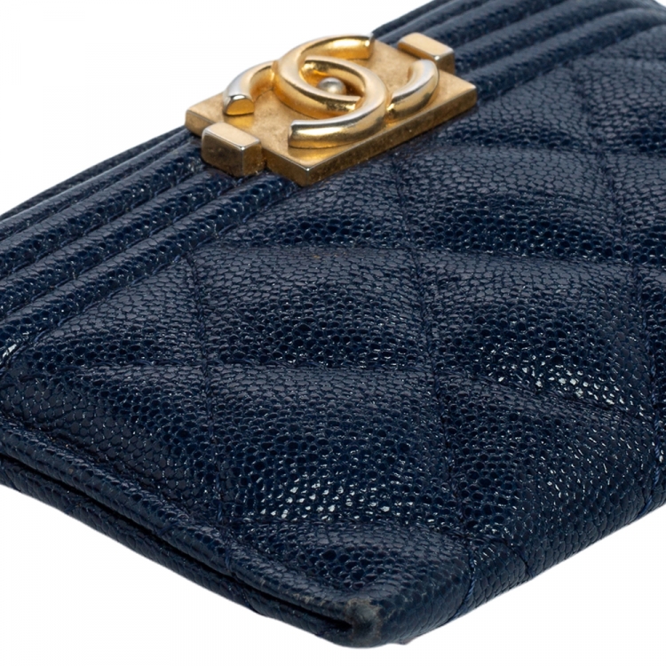 Pre Owned Chanel Blue Leather Boy Card Holder 