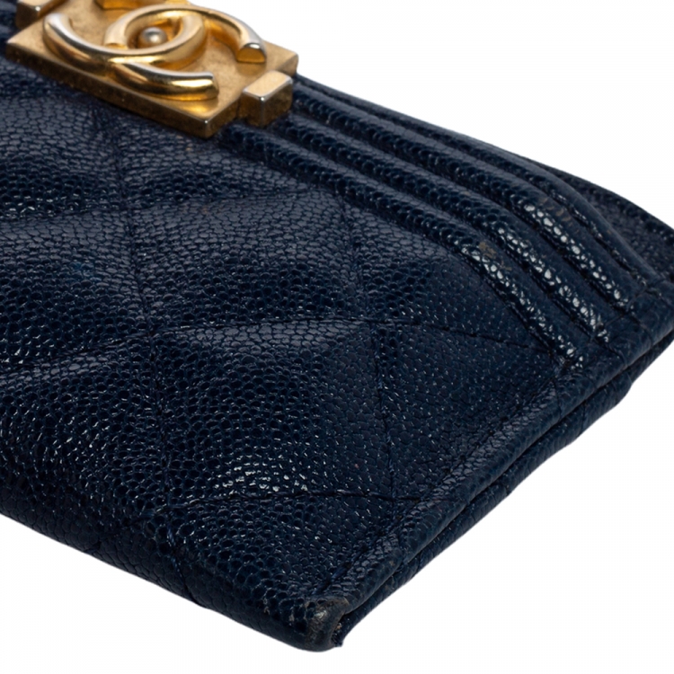 Pre Owned Chanel Blue Leather Boy Card Holder 