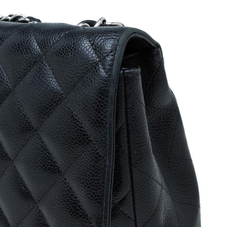 Pre Owned Chanel Black Quilted Caviar Leather Jumbo Classic Single Flap Bag